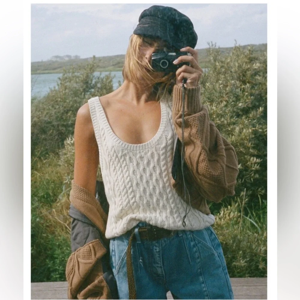 FREE PEOPLE High Tide Cable Knit Tank / Tea NWT - Picture 6 of 8